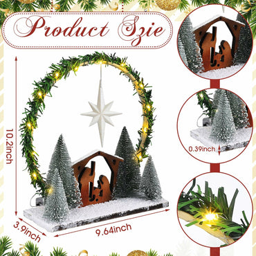 Cinnvoice LED Wooden Nativity Set Christmas Decoration Indoor Tabletop Display