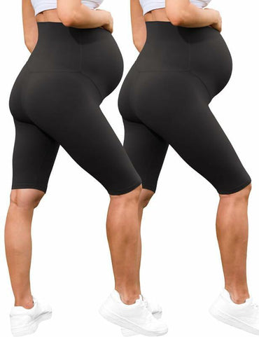 QoBexim 2 Pack Plus Size Maternity Yoga Shorts Black Size Freesize