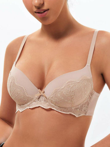 IHOIU Women's Lace Push Up Bra Padded Underwire Convertible Nude Size 36B