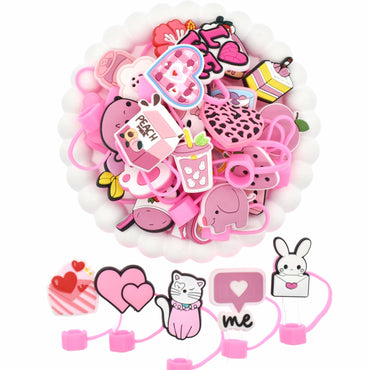 Ibuclein 30PCS Pink Girl Cover Cap for Stanley 40oz Cup Straw Toppers PVC