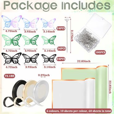 Qilery 334 Pc Flower Wrapping Paper Waterproof Floral Butterfly White Green