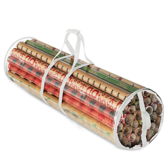 ZOBER Wrapping Paper Organizer 40in Waterproof Storage Holds 25 Rolls White