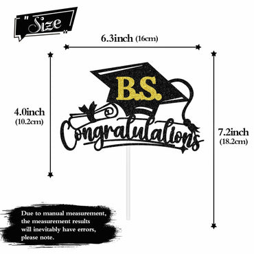RLXPT Congrats Grad Cake Topper 2025 Black Gold Glitter B.S. Graduation