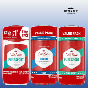 Old Spice High Endurance Men's Deodorant Fresh Scent 3oz Pack of 2