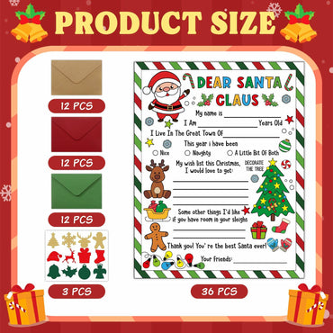 36 Sets Letter to Santa with Envelopes Stickers Coloring Xmas Crafts Kids