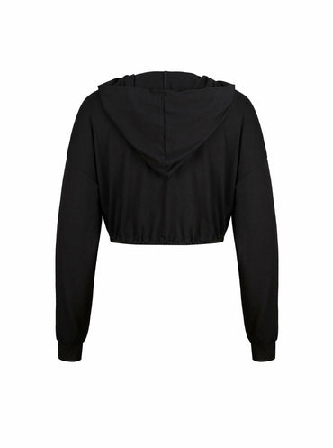 LovelyWholesale Womens Cropped Hoodie Long Sleeve Workout Top Black XL