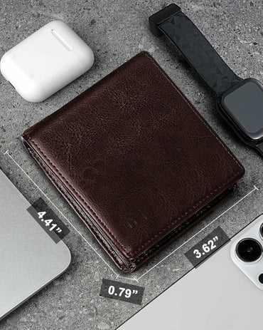 FLETUTE Full-Grain Leather Slim Airtag Wallet Mens Luxury Blue