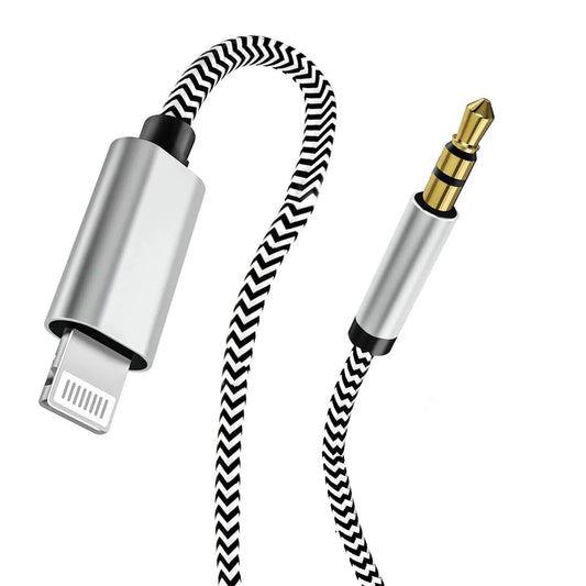 esbeecables Apple iPhone Lightning to 3.5mm Aux Cable Silver 3.3ft