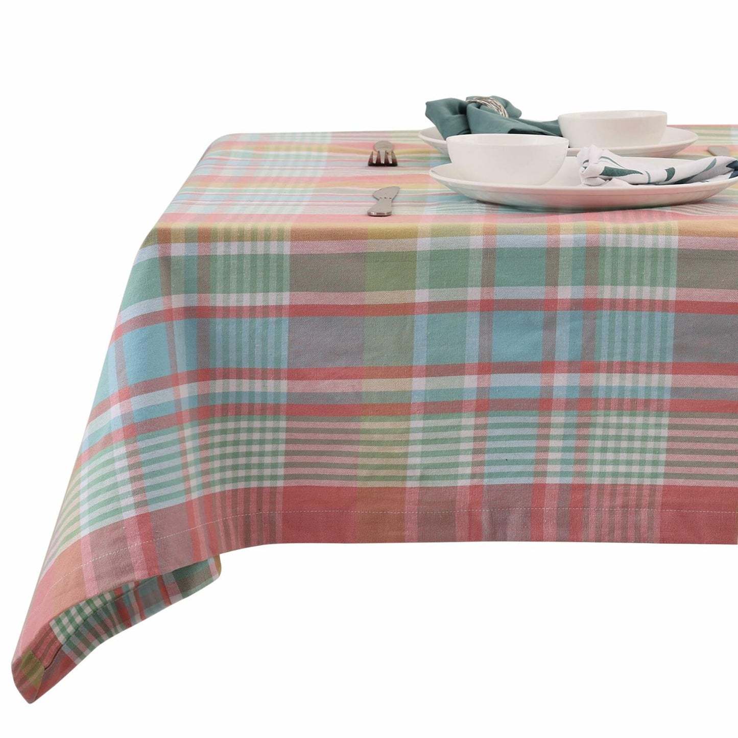 Yourtablecloth Cotton Plaid Checkered Tablecloth Spring Pastel 60x104