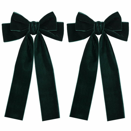 Miroksh Velvet Ribbon Hair Bows Clips Dark Green 2pcs 5.5 Inch