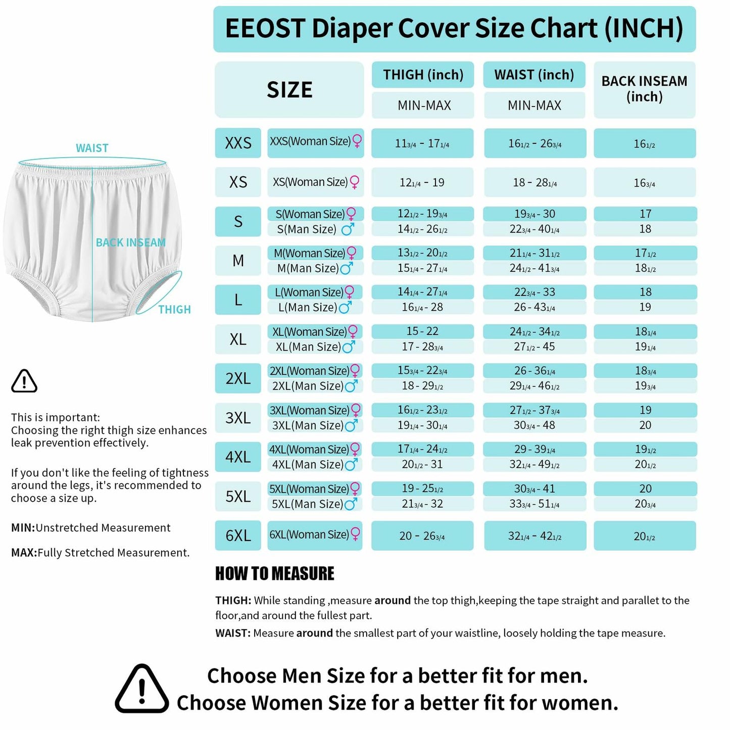 EEOST Women's Incontinence Diaper Plastic Pants Waterproof Cloth Cover White XXL