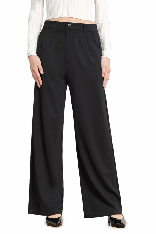 Bamans Wide Leg Dress Pants High Elastic Waist Curvy Women Black Size S