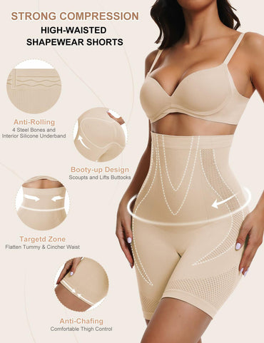 Sarin Mathews Womens High Waisted Tummy Control Shapewear Shorts Black&Nude M-L