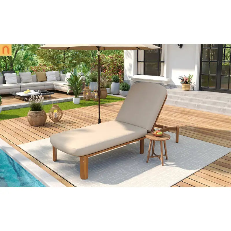 Chaise Lounge Acacia Wood Brown Cushion 3 Position 400 LB 76.3in