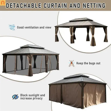 Hardtop Gazebo Aluminum Brown 14x22ft Galvanized Steel Double Canopy
