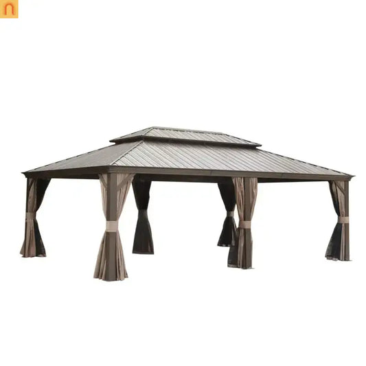 Hardtop Gazebo Aluminum Brown 14x22ft Galvanized Steel Double Canopy