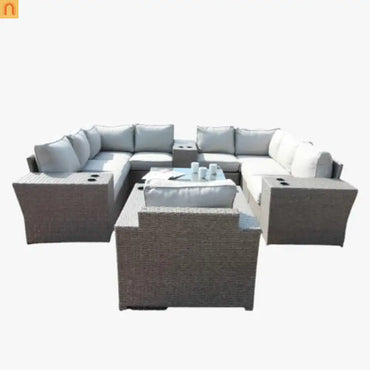 Outdoor Conversation Set Wicker Gray Mix 13-Piece Seats 7
