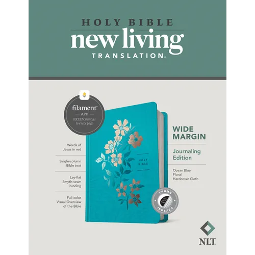 NLT Wide Margin Bible, Filament Enabled (Hardcover Cloth, Ocean Blue Floral, Indexed, Red Letter) - Hardcover