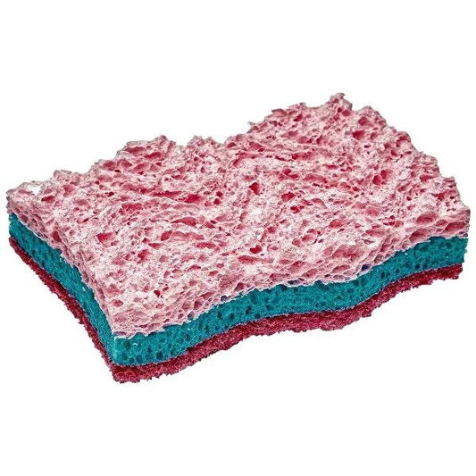 Flink & Sauber Dual-Action Dish Sponge with Scouring Fiber - Powerful Kitchen Cleaning, Reusable & Machine Washable