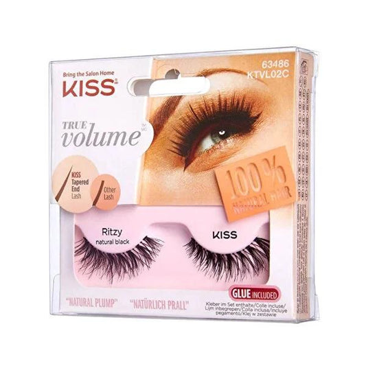 Kiss Ritzy Natural Volume False Eyelashes - Human Hair, Easy Application, Comfortable & Lightweight Lashes with Protein Adhesive (2 Pairs)