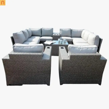 Outdoor Patio Set Wicker Gray Mix 12-Piece Seats 8 No Assembly
