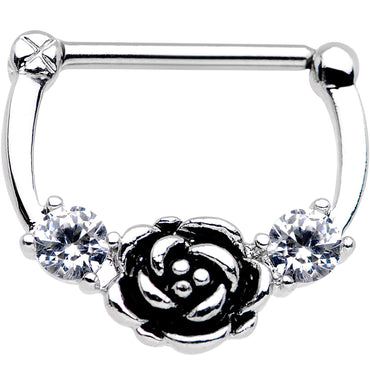 14G 9/16 Clear Gem Kissed Rose Flower Nipple Clicker Set