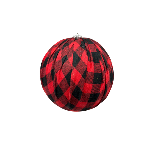 9" Shatterproof Buffalo Plaid Fabric Wrapped Ball Ornament