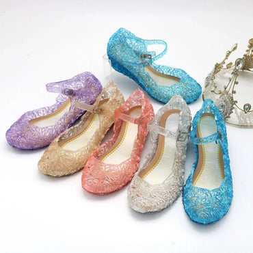 Pink Rose Girls Crystal Shoes High Heel Sandals