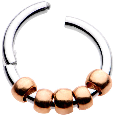 5/16 Rose Gold Tone Classic Bead Hinged Segment Ring Circular Barbell