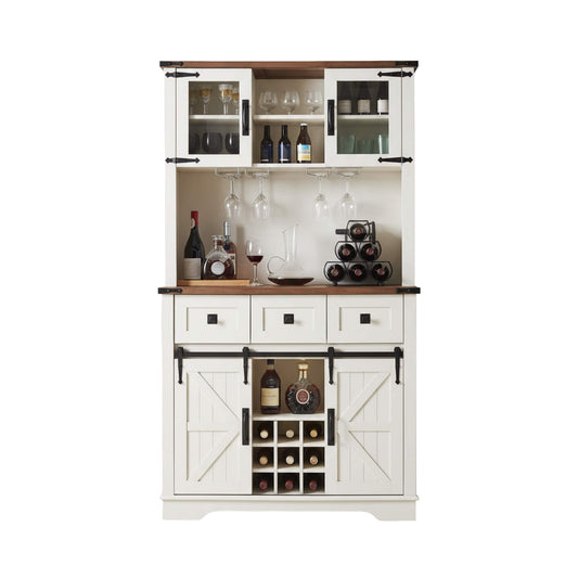 Nuvia Premium 72-Inch Home Bar Wine Cabinet W/ Sliding Barn Door (SAK12947)