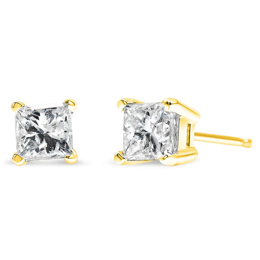 Princess-Cut Diamond Stud Earrings in 14K Yellow Gold – 1/5 Cttw