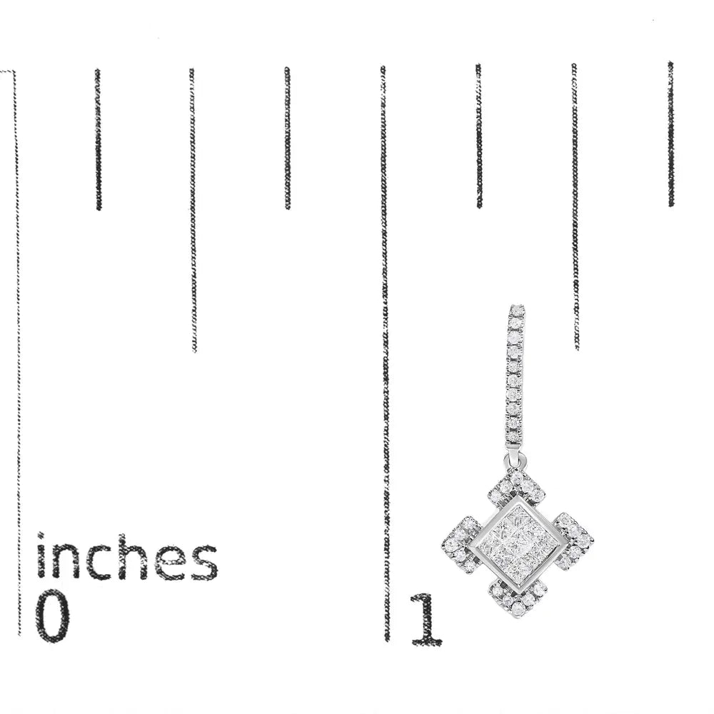 Princess & Round Diamond Geometric Dangle Earrings in 10K White Gold – 1/2 Cttw