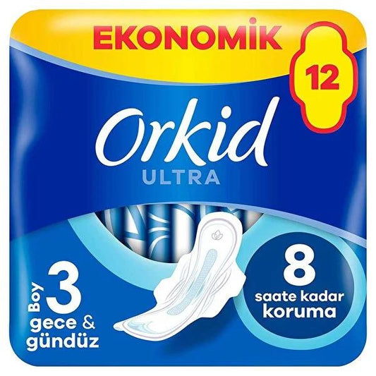 Orkid Ultra Extra Hijyenik Ped Gece Ekonomik Paket 12'li - Ultra Thin Sanitary Pads for Menstrual Protection