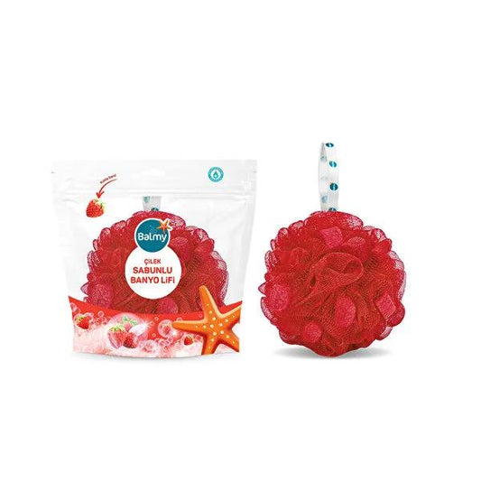 Balmy Banyo: Strawberry Soap-Filled Bath Sponge - Exfoliating, Fragrant, & Dermatologically Tested for All Skin Types