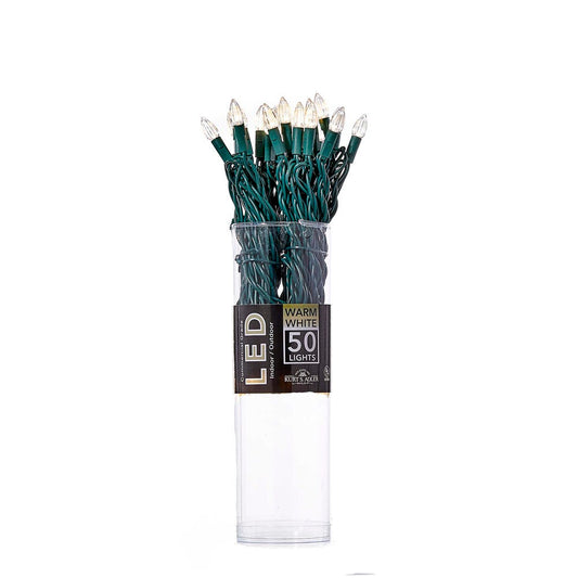 50-Light C3 Diamond Warm White LED Green Wire Light Set