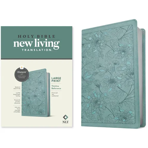 NLT Large Print Thinline Reference Bible, Filament Enabled Edition (Red Letter, Leatherlike, Floral/Teal) - Imitation Leather