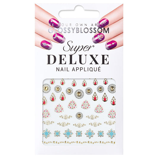 Glossy Blossom Jewel Box Ancient Secret Nail Stickers: Easy Self-Adhesive Nail Art Decorations, Shiny, Colorful, and Antique Designs
