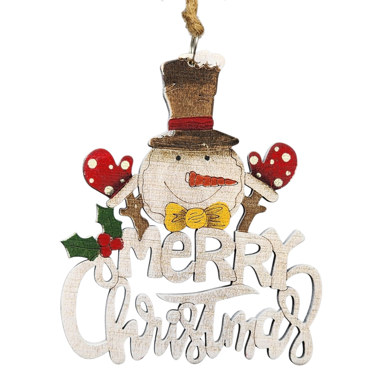 Laser Cut Wooden Ornament - Merry Christmas Snowman