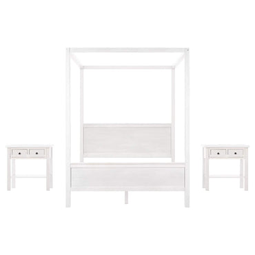 Queen Size Canopy Bed with 2 Nightstands