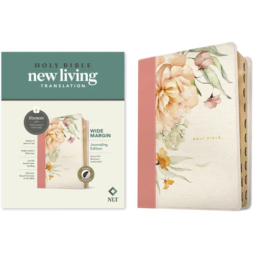 NLT Wide Margin Bible, Filament Enabled (Leatherlike, Dusty Pink Blossoms, Indexed) - Imitation Leather