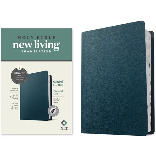 NLT Personal Size Giant Print Bible, Filament Enabled (Genuine Leather, Navy Blue, Indexed, Red Letter) - Leather