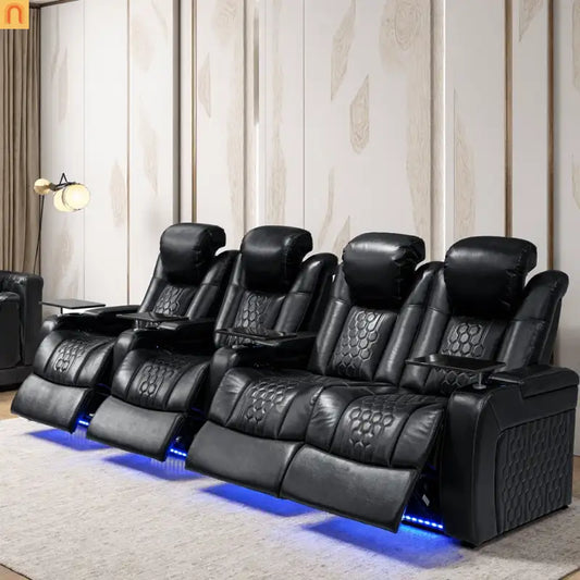 Recliner Top-Grain Leather Black RGB LED 21-Color USB-C