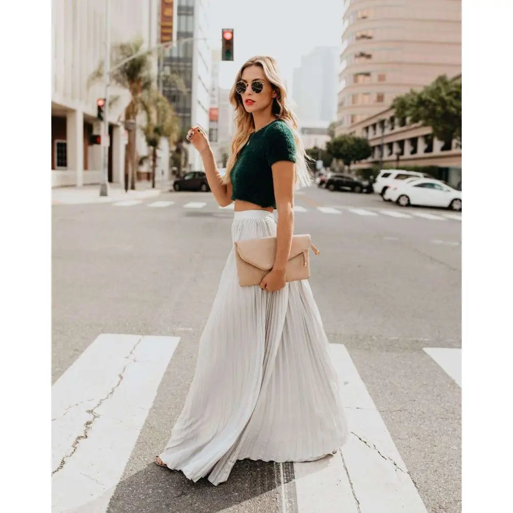 Red Pleated High Waist Women Fashion Casual Skirt