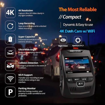 REXING V1 - 4K Ultra HD Car Dash Cam 2.4" LCD Screen (Refurbished)
