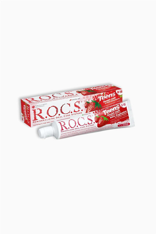 Rocs Toothpaste for Children and Teenagers - Wild Strawberry Flavor, SLS-Free, Fluoride Protection