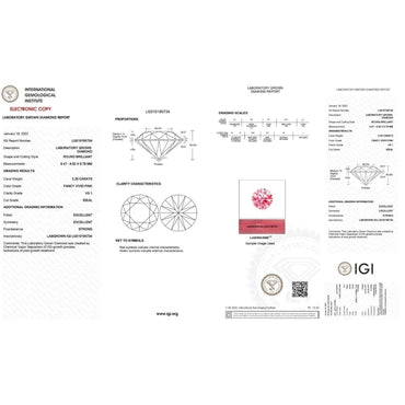 Round 3.25 ct Fancy Intense Pink VS1 IGI Certified Lab Grown HPHT Diamond Round