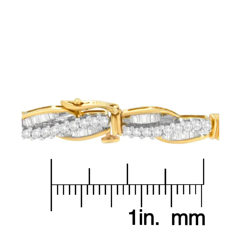 3 cttw Round and Baguette Diamond Winding Bracelet in 14K Yellow Gold