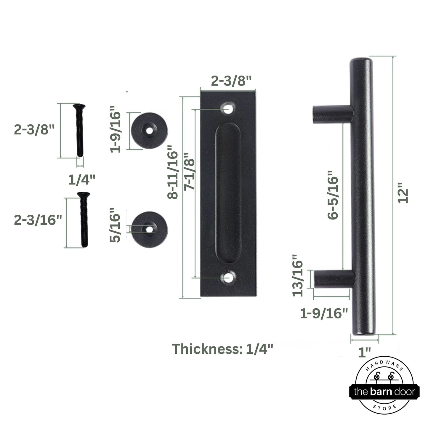 12" Round Pull & Flush Barn Door Handle Combo