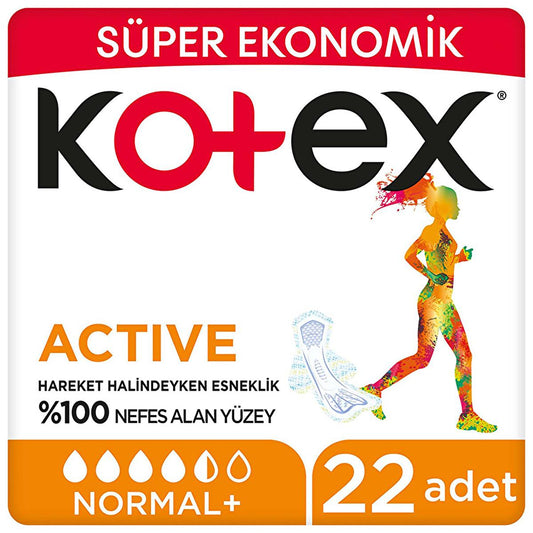 Kotex Sanitary Pads for Active Women - Rapid Absorption, Flexfit Design, 22 Count