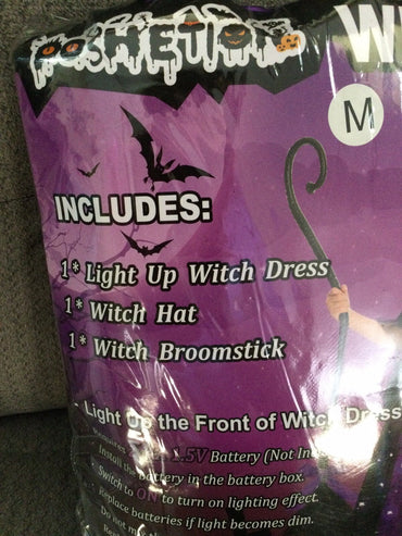 Poshetion Light-Up Witch Costume Dress Hat Broom Size M Child Medium